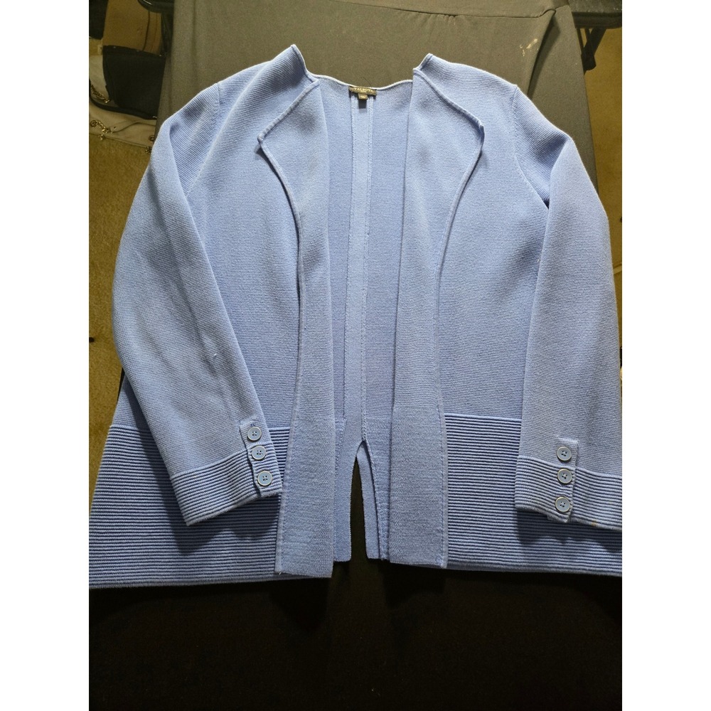 Talbots Cardigan Sweater Womens L/P Blue Excellent Draped Open Front Ribbed Knit - Picture 7 of 13